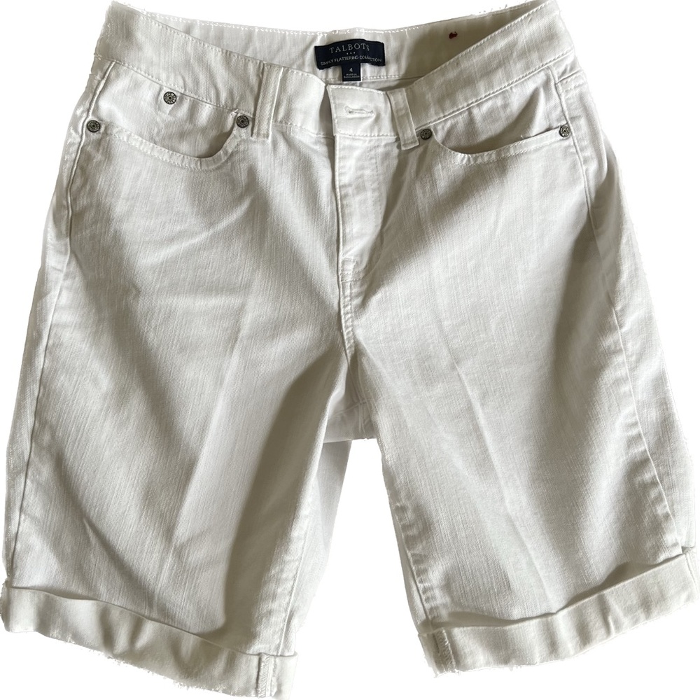 Talbots simply flattering collection high waist white denim Bermuda shorts 4